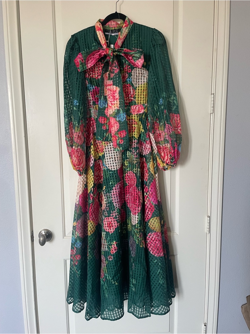 Delia MacPher Green Floral Bow Tie Midi Dress